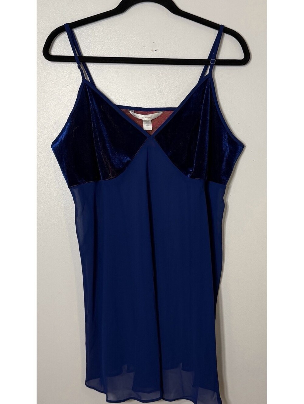 Cacique Lingerie Slip Dress Soft Velvet & Mesh Royal Blue Chemise 18/ 20 EUC